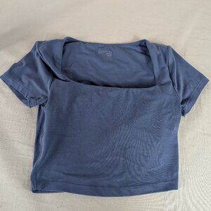 Aerie Offline Real Me Square Neck Crop T-Shirt Attached Bra Blue Womens Sz XS